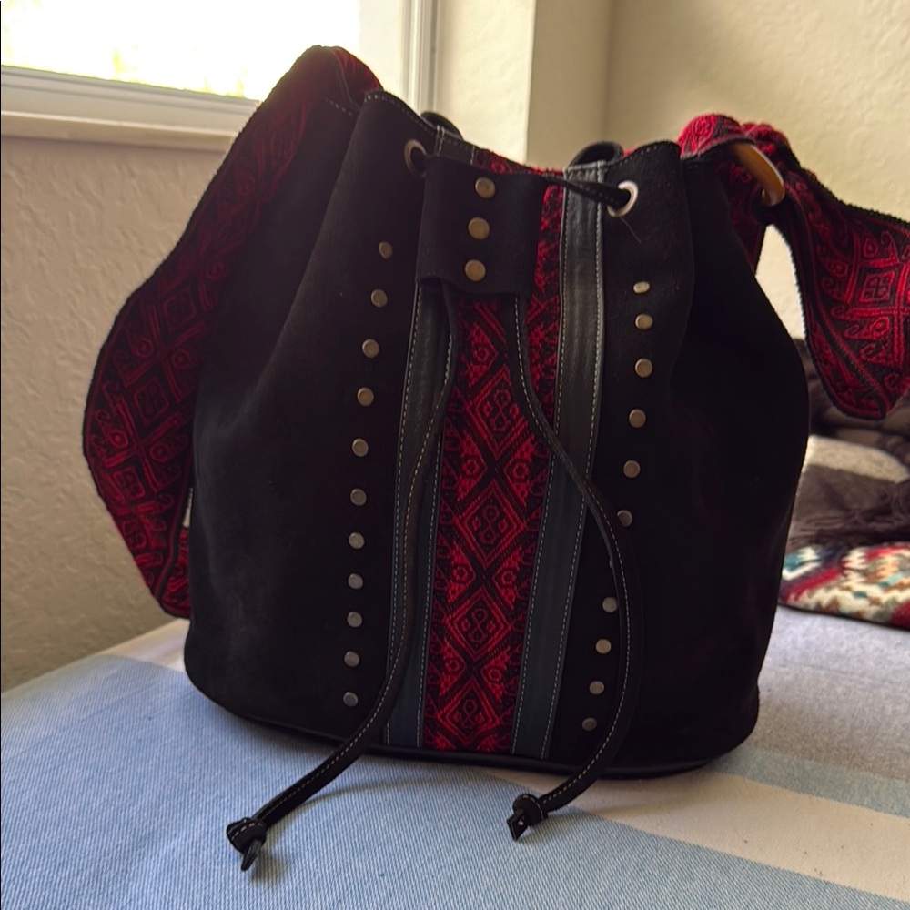Sporty Black and Red Hobo Bag with Color Block Design